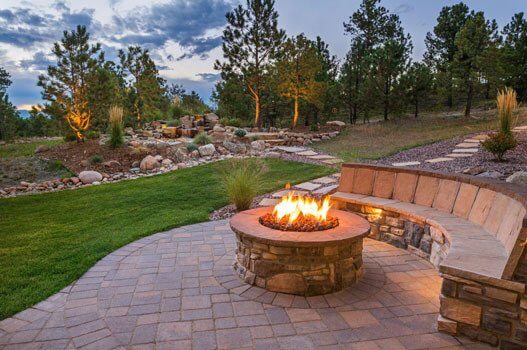 a firepit in a backyard