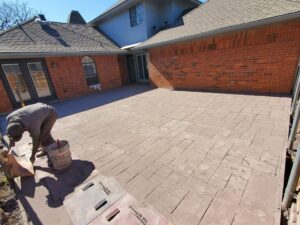 Stone decking being put down