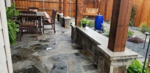 raised stone walls under a patio