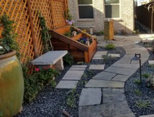 stone walk way through a garden