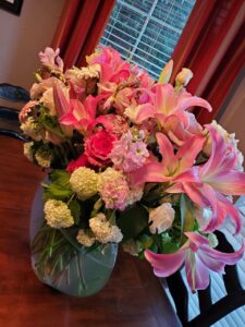 a bouquet of pink flowers